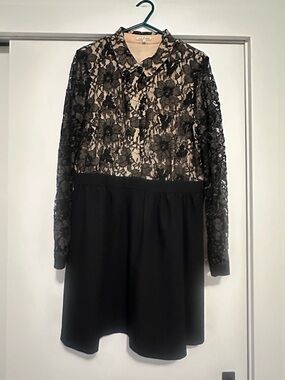 Black Lace Overlay A-Line Dress
